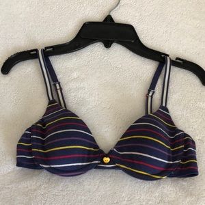 Angels Stripe knit jersey Bra! 32A Navy multi stripes! Underwire! red lining!